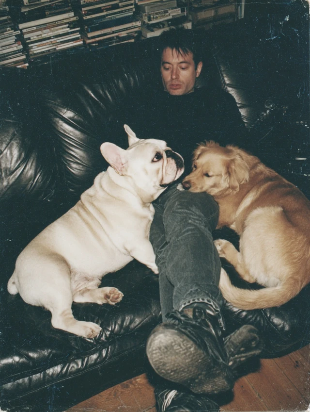 Man Relaxing on Couch with Dogs Vintage Photo