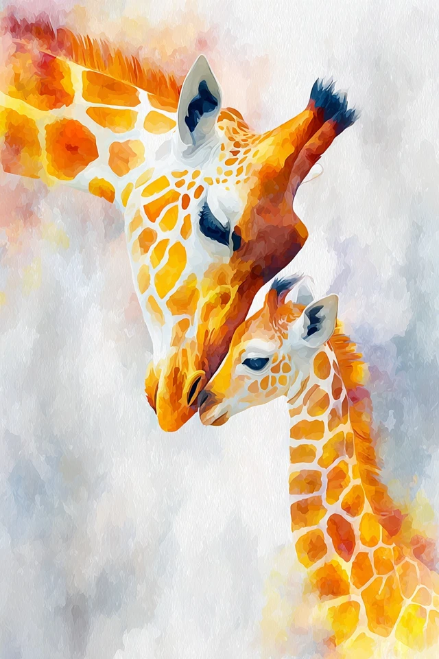 Giraffe Family Art Stained Glass Painting