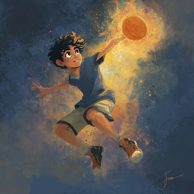 Latino Basketball Player Throwing Fiery Ball