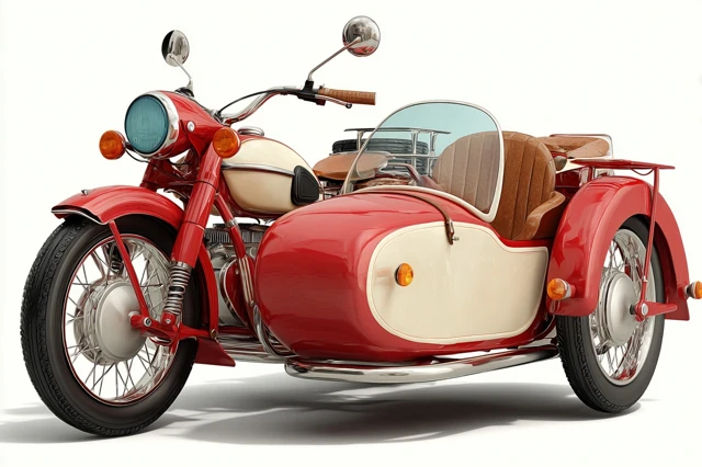 Vintage Motorcycle with Sidecar Retro Red and Cream