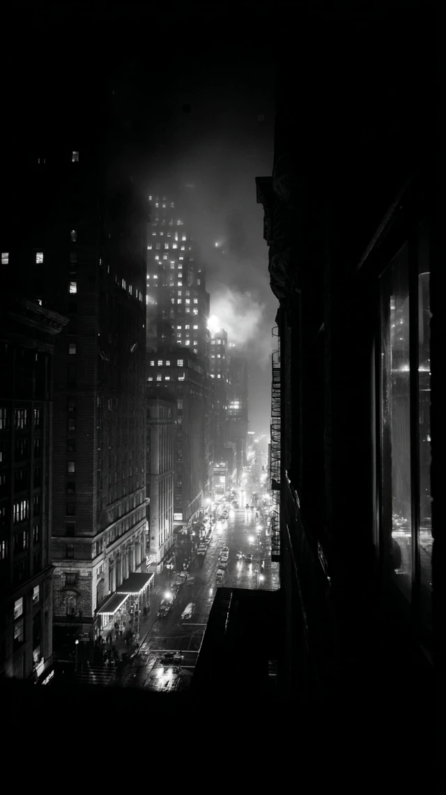 City Night Black and White Photo
