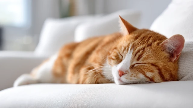 Sleeping Orange Cat on a Sofa Peaceful Scene