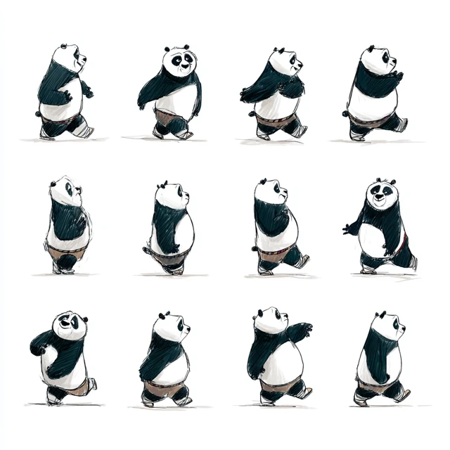 Animation: Black Xiao Mao Walking on White Background