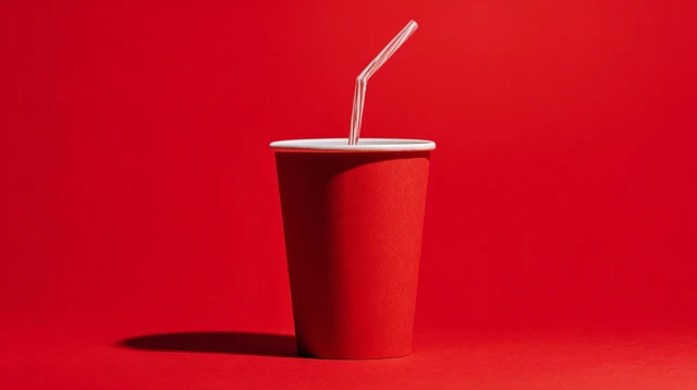 Red Cardboard Cup with Straw