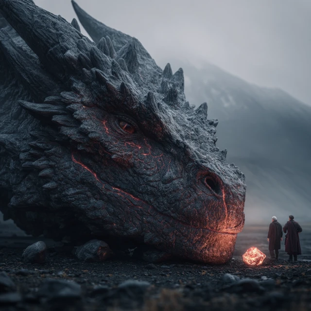 Black Dragon Guarding Volcano Fantasy Art