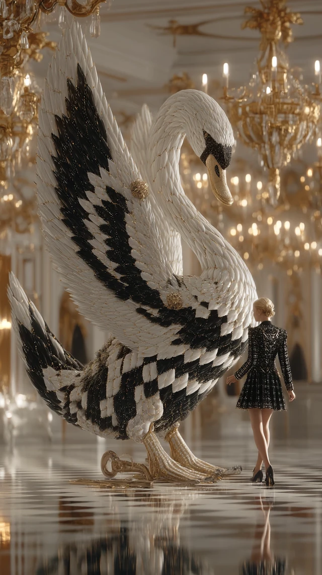 Majestic Swan in a Luxurious Palace 4K