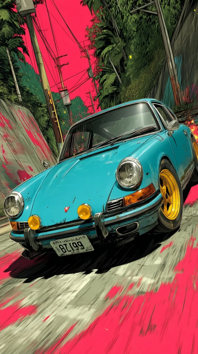 Vintage Porsche 911 Anime Comic Drift