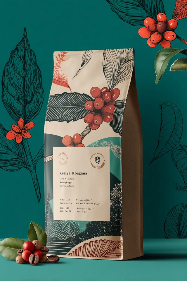 Kenya Kabingara Coffee Bag Design Minimalist Botanical