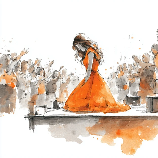 Watercolor Illustration Woman Bowing on Stage