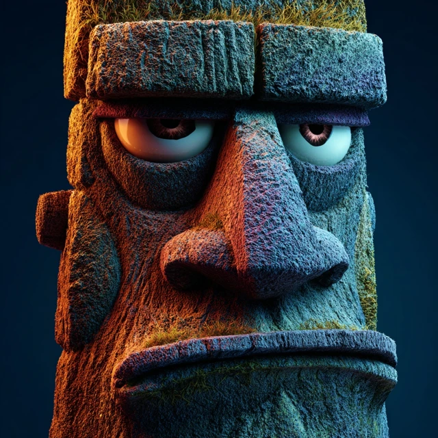 3D Animated Tiki God Moai Statue