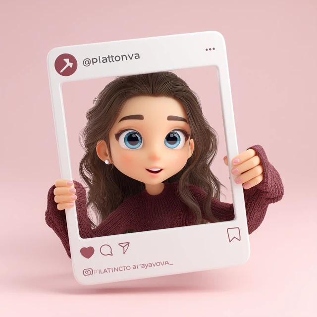 3D Cartoon Girl in Instagram Frame - PLATONOVA