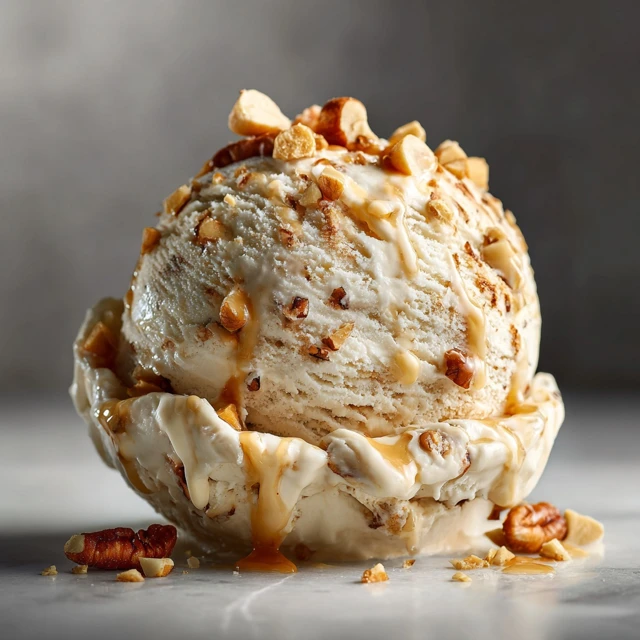 Luxurious Pecan Ice Cream Scoop Tempting Dessert