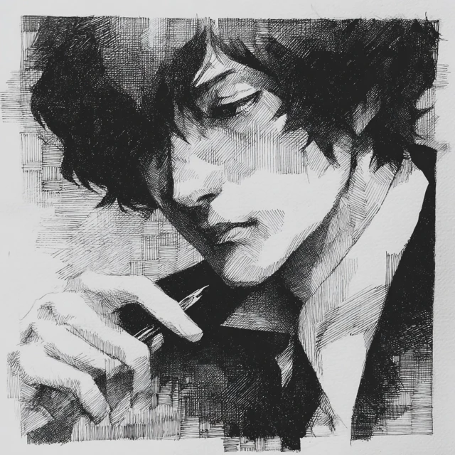 Dazai Osamu Hand Painted Black and White Portrait