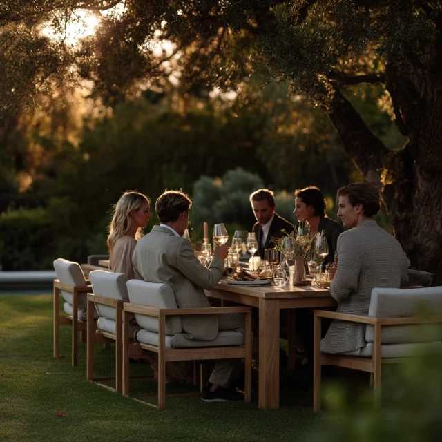 Outdoor Dinner Party Friends Garden Sunset
