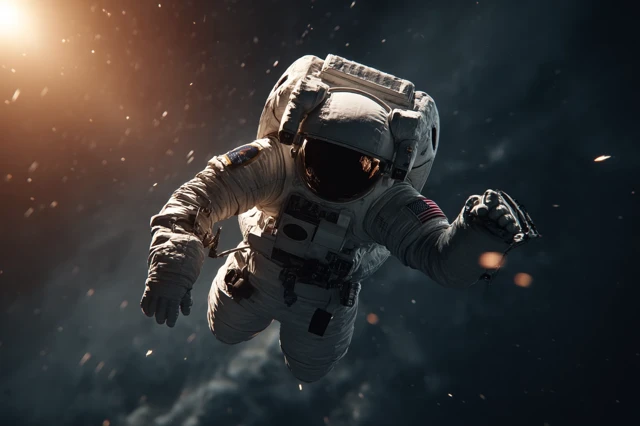 Astronaut and Spaceship in Deep Space