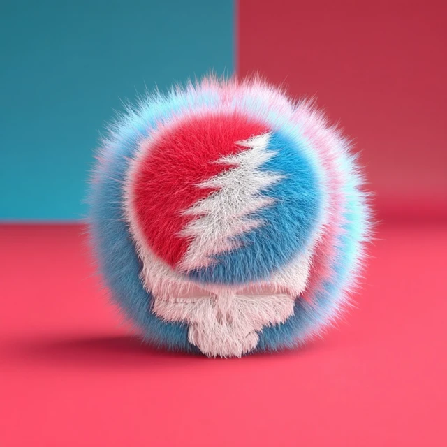 Fuzzy Skull Logo Design Red and Blue Colors