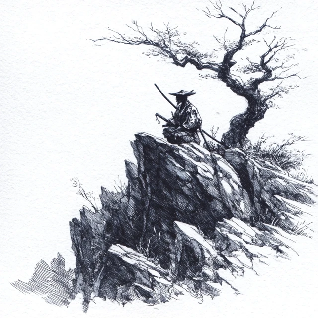 Sage Gun Saint Ink Drawing Mountain
