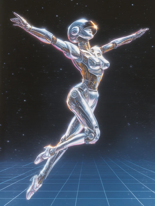 Chrome Android in Space 1980s SciFi Art