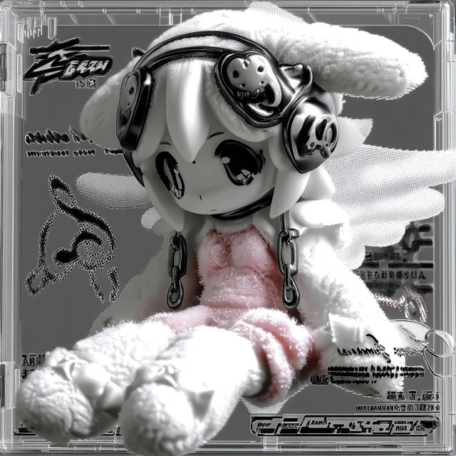 Cute Chibi Doll Bunny Angel Wings Monochrome
