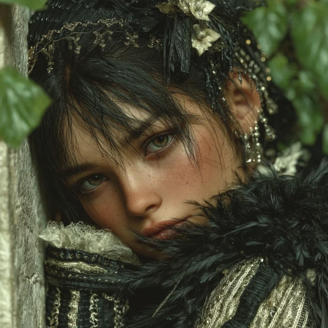Sad Edgy Glimmering Woman with Feather Boa