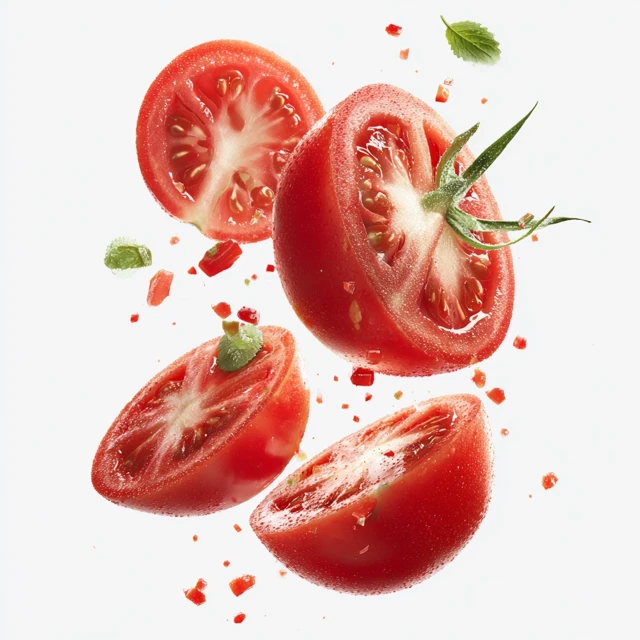Realistic Tomato Slices Flying PNG Transparent Background