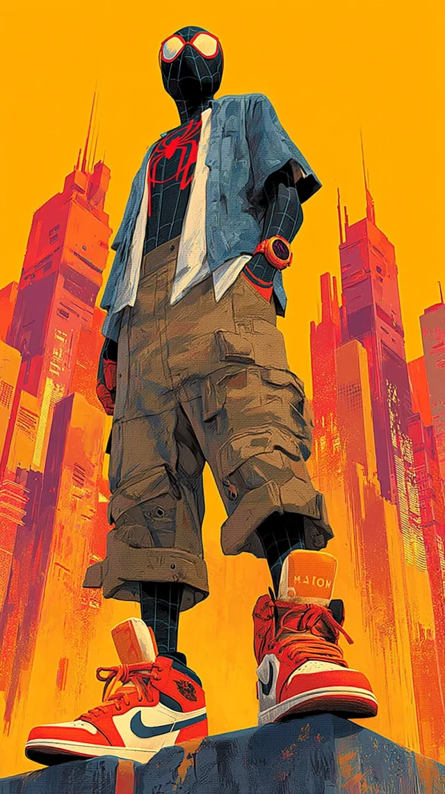 Futuristic Spider-Man in Cyberpunk City