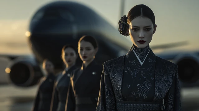 Japanese Flight Attendants in Kimono Inspired Uniforms