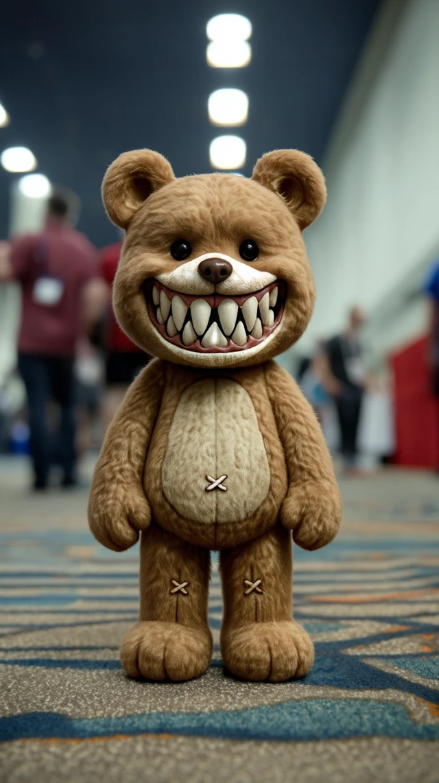 Evil Teddy Bear at Convention Creepy Plushie