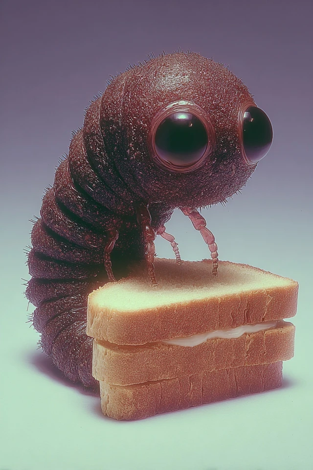 Burnt Toast Pumpernickel Worm Sandwich