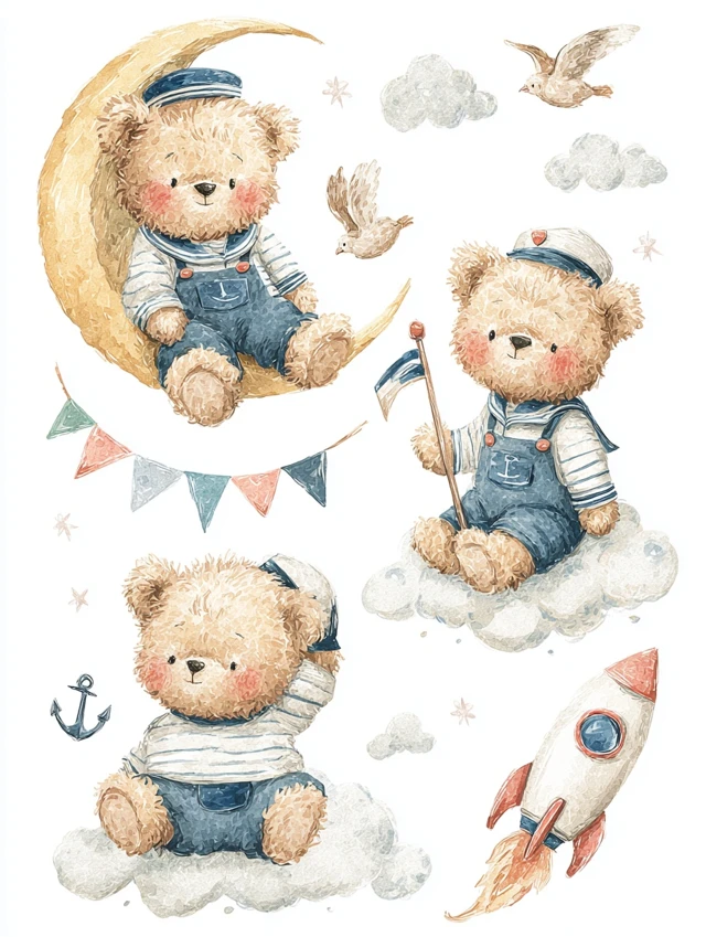 Cute Sailor Bear Watercolor Illustration