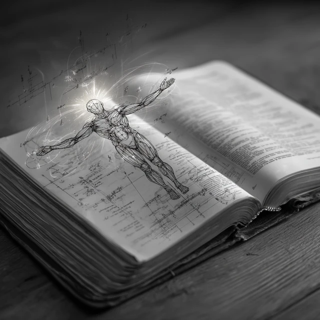 Bible and Blueprint Human Figure Divine Design