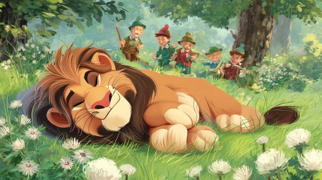 Disney Cartoon Lion Sleeping in Forest Clearing