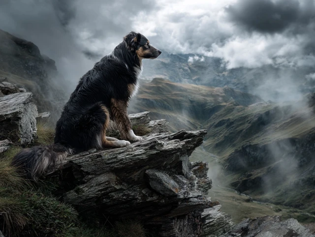 Dog in the Mountains Majestic Scenery