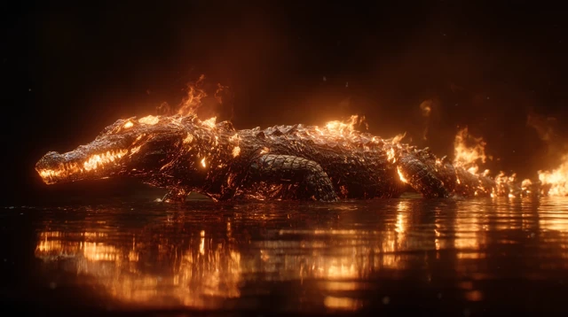 Rock Crocodile Covered in Flames 4K BluRay