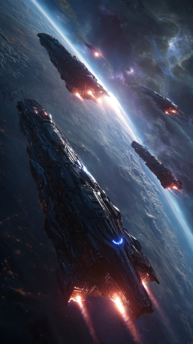 Alien Spaceships Approaching Earth SciFi Art