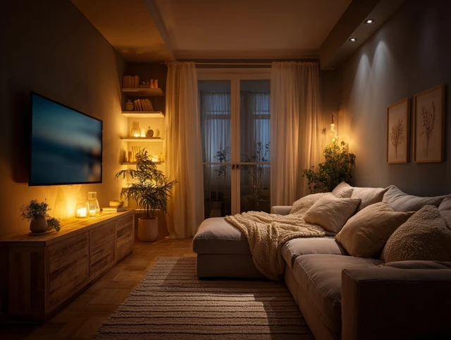 Cozy Living Room Interior Night Scene Home Design
