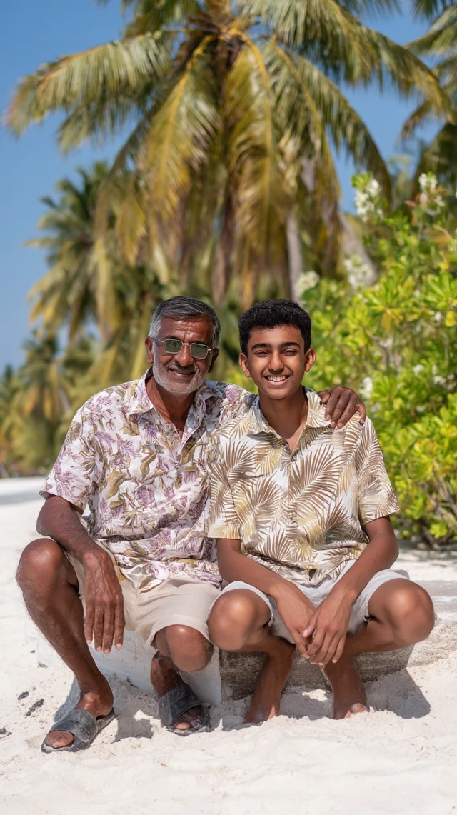 Father and Son Beach Photo Maldives