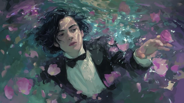 Underwater Portrait of a Boy with Roses Digital Art