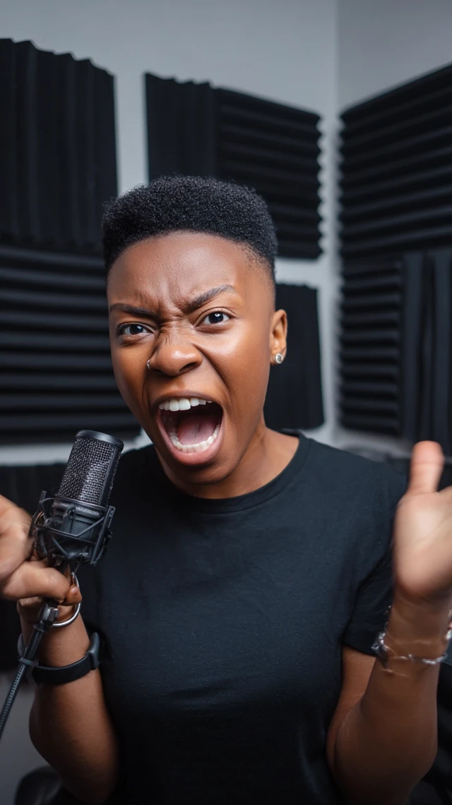 Passionate African Vlogger Speaking into Mic