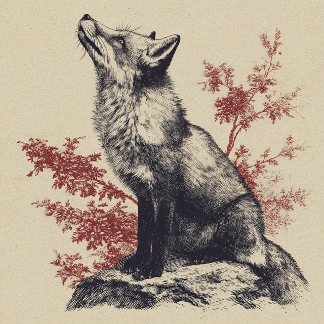 Elegant Red Fox Engraving Art
