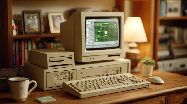 Vintage 1980s Computer Setup Cozy Home Office