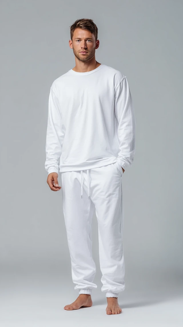 Mens White Tracksuit - Comfortable Cotton Loungewear