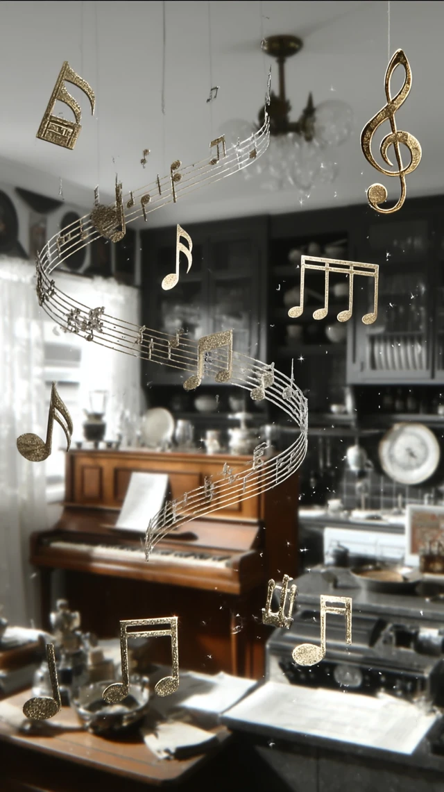 Musical Notes Dancing in an Open Kitchen