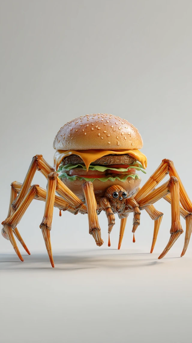 Hamburger Spider Surreal Food Art Illustration