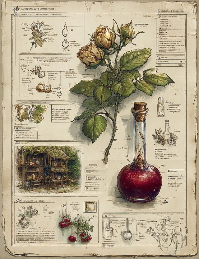 Fantasy Herbalist Sketch Red Rose Petals