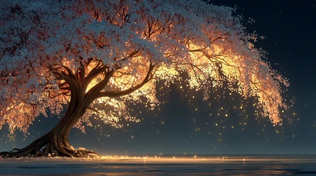 Glowing Tree in Space Illustration