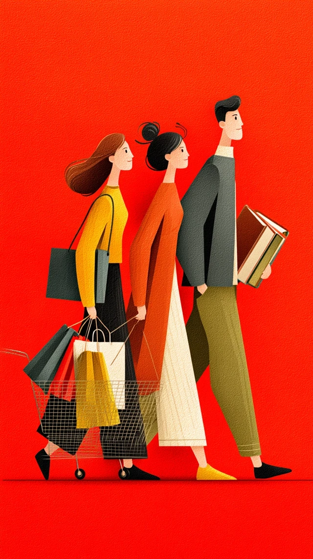 Shopping Illustration: People with Cart