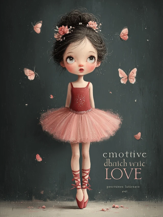Cute Ballerina with Butterflies Pastel Illustration