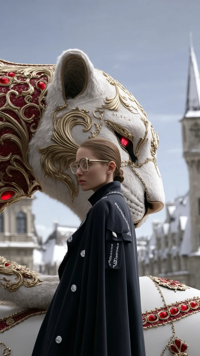 Futuristic Fashion Model with Robotic Panther
