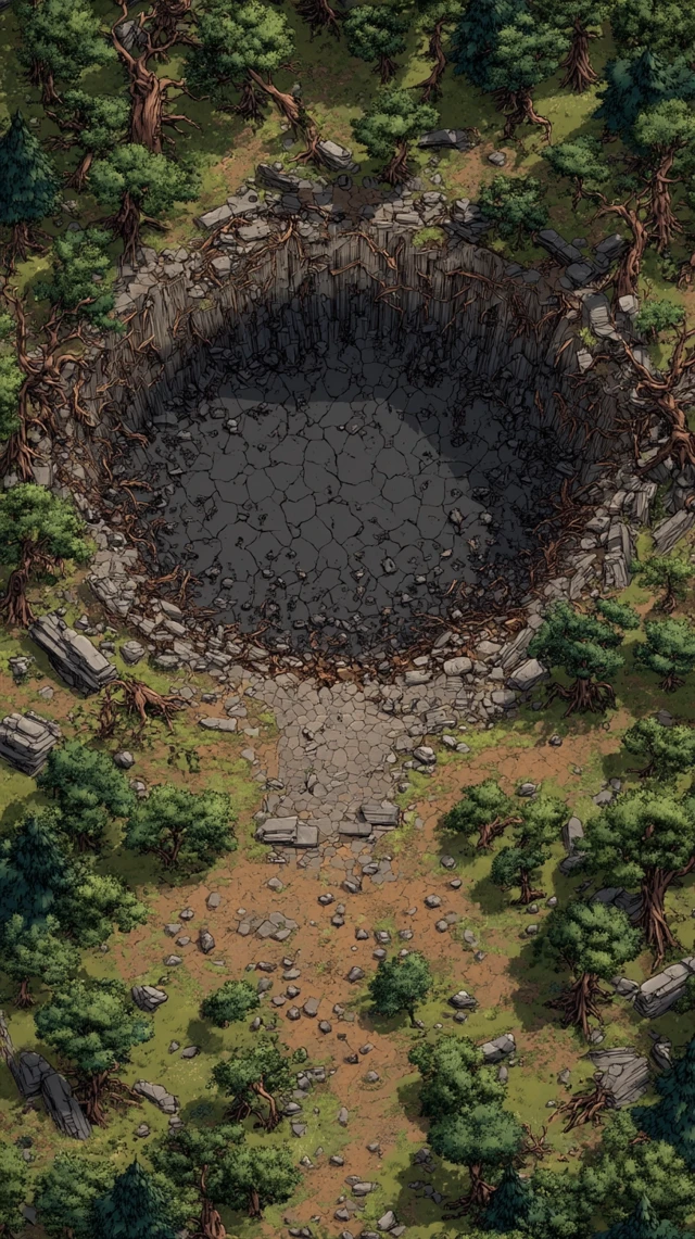 Fantasy RPG Map Crater Forest Ruins Top Down View